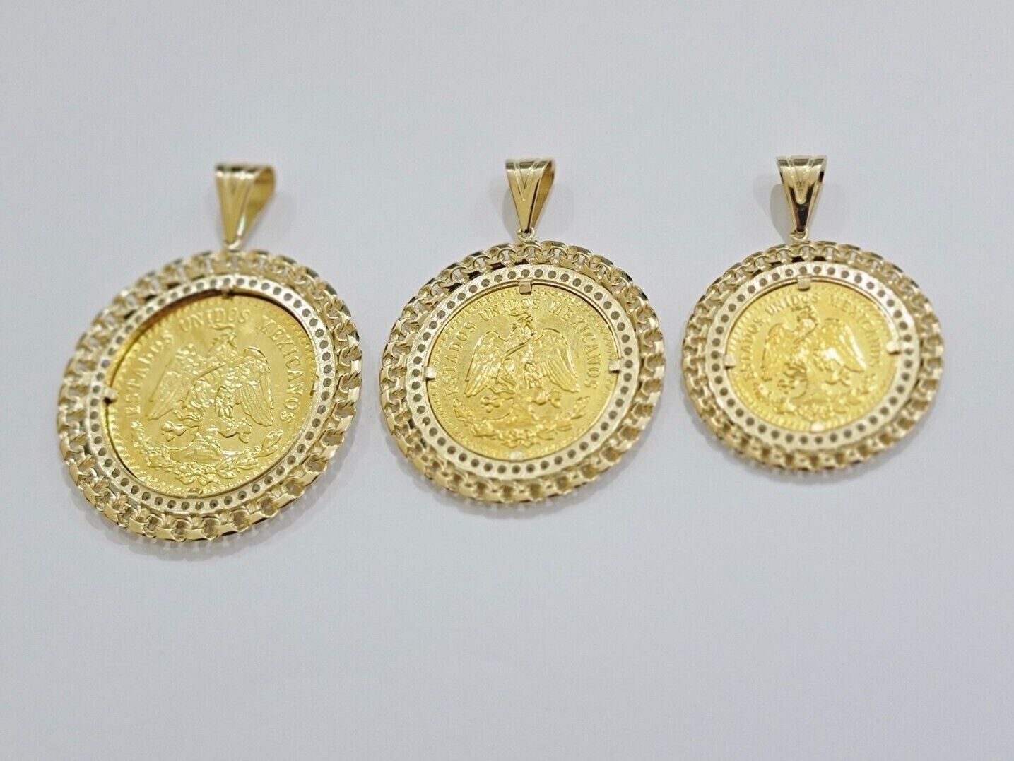 10k Gold Mexican Centenario Copy Coin Charm 50 Pesos Bezel 10kt Pendant Replica