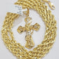 14k Gold Rope Chain Necklace Jesus Cross Charm Pendant Set 18-28" inch 5mm, REAL