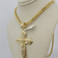 10k Yellow Gold Franco Chain Necklace Jesus Cross Charm Pendant 5mm 20-26 Inches