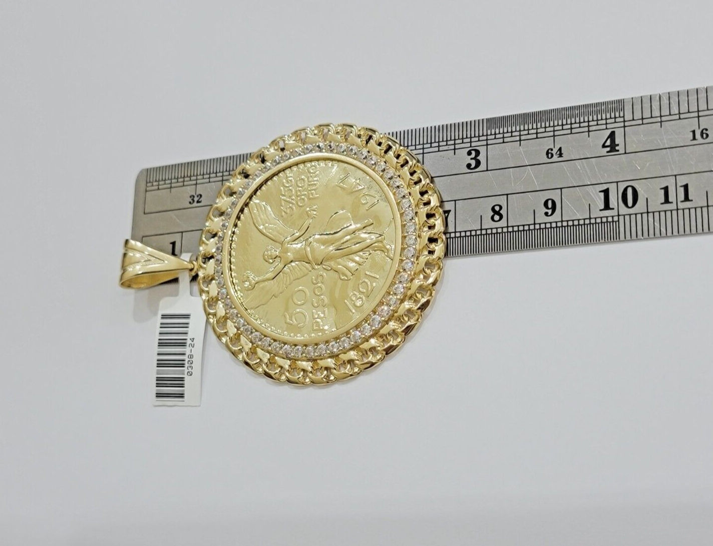 1947 Mexican Centenario Coin Charm Pendant Replica 50 pesos With Bezel 10kt Gold