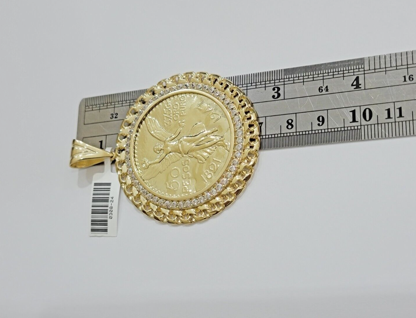 1947 Mexican Centenario Coin Charm Pendant Replica 50 Pesos With Bezel 10kt Gold