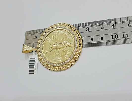 1947 Mexican Centenario Coin Charm Pendant Replica 50 Pesos With Bezel 10kt Gold