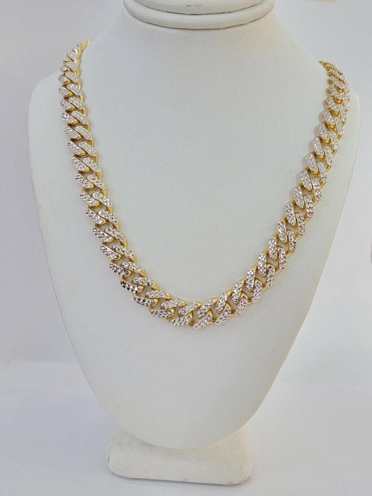 10k Gold Monaco Chain Necklace 7mm 18" Two-tone Diamond Cut REAL 10kt Gold SALE