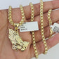 Real 10k Gold Byzantine Necklace Praying Hands Charm SET Chain 18"-30" 3mm