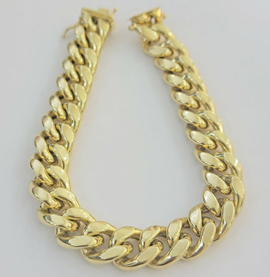 14k Yellow Gold Bracelet Mens Miami Cuban Link 13mm 8.5 Inch Box Clasp REAL