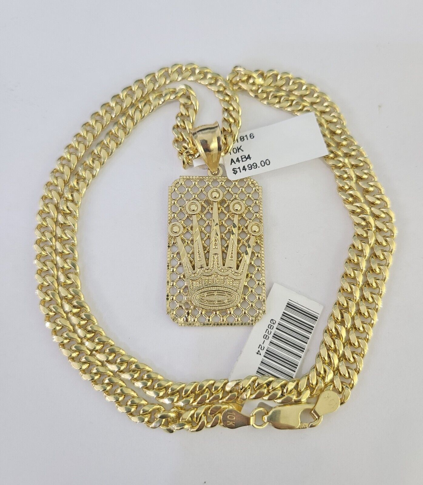 10k Gold Chain Crown Pendant Set Miami Cuban link Necklace 5mm 20"-30" Charm