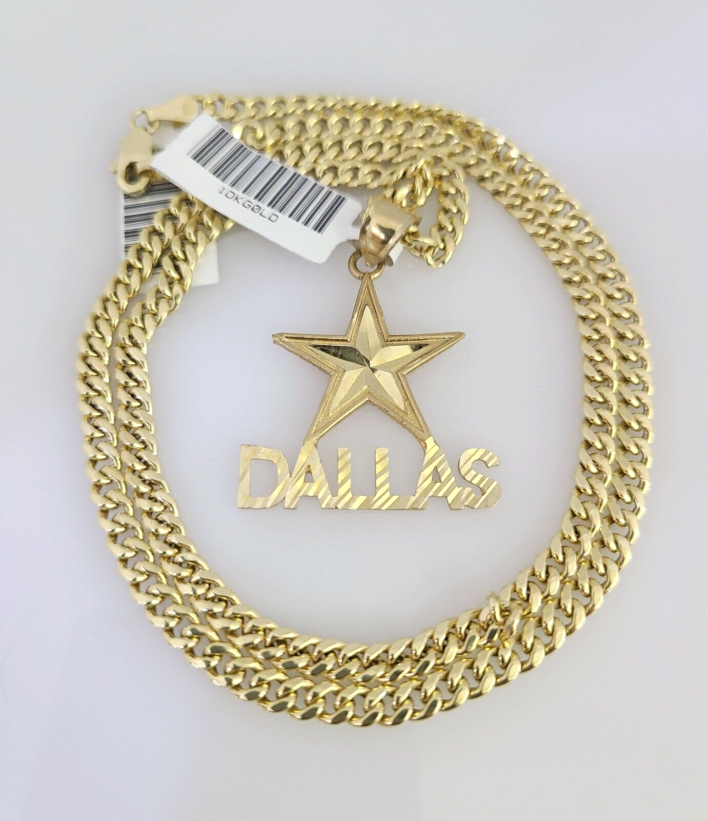 10k Gold Chain Dallas Star Pendant Set Miami Cuban Necklace 4mm 18"-26" Charm