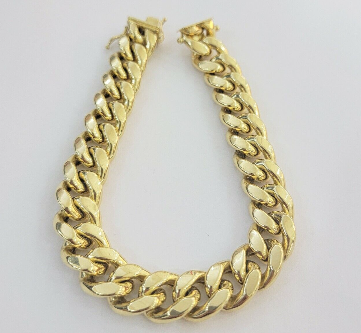 14k Yellow Gold Bracelet Mens Miami Cuban Link 13mm 8.5 Inch Box Clasp REAL