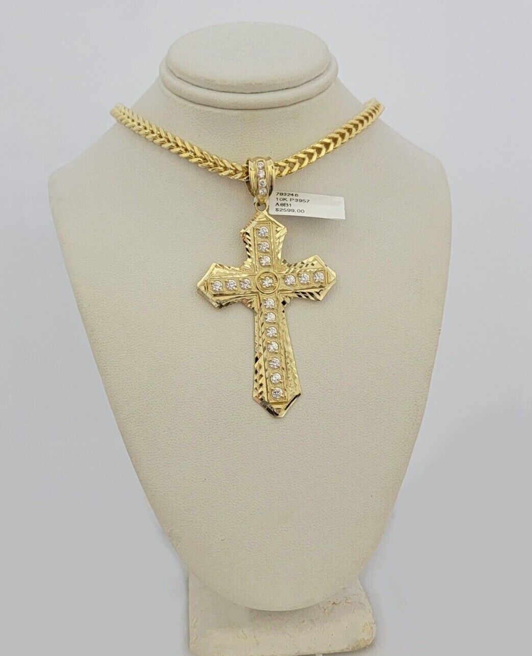 10k Yellow Gold Franco Chain Jesus Cross Charm Pendant 5mm 20-26 Inches Necklace