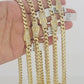 Real 10k Gold chain Cuban Link Monaco necklace 7mm 16-30 Inches CZ Box Lock 10KT