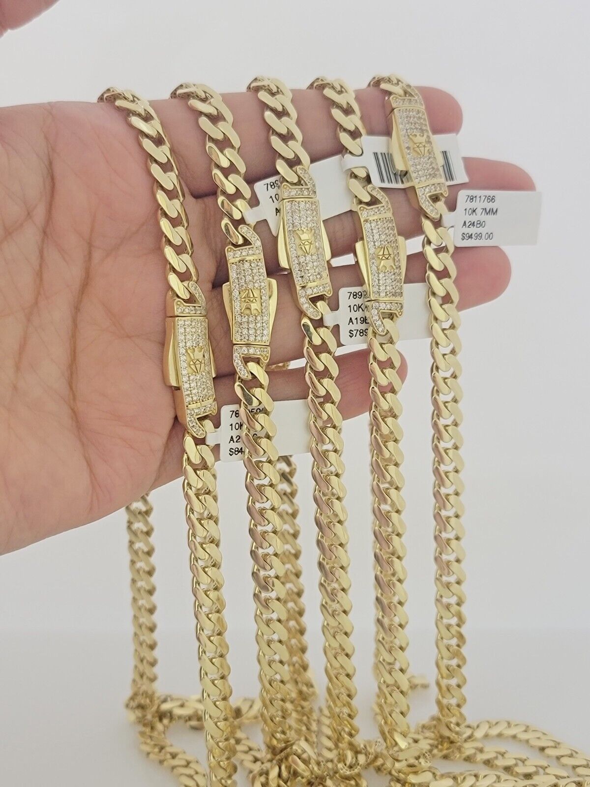 Real 10k Gold chain Cuban Link Monaco necklace 7mm 16-30 Inches CZ Box Lock 10KT