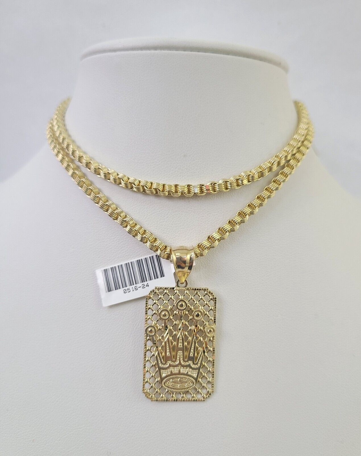 Real 10k Gold Chain Byzantine Necklace Crown Charm Pendant SET  18"-30 Inch 3mm