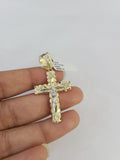 10k Jesus Nugget Cross Charm Pendant REAL 10Kt Yellow Gold Genuine Religious