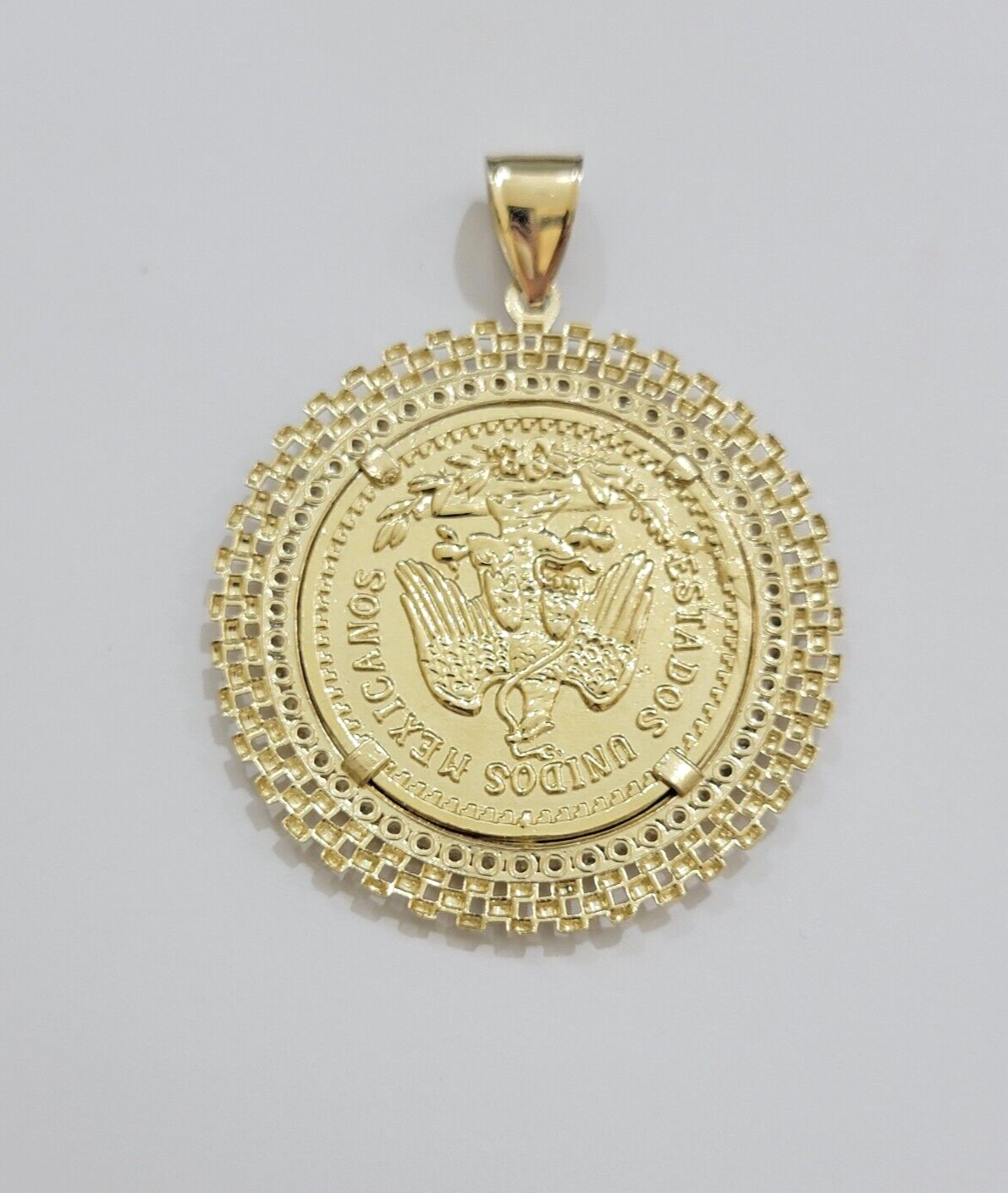 10kt Gold 1947 Mexican Centenario Coin Charm Pendant 50 pesos With 10k Bezel NEW