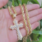 10k Gold Rope Chain Necklace & Cross Charm Pendant Set 28" inch 5mm, REAL 10kt