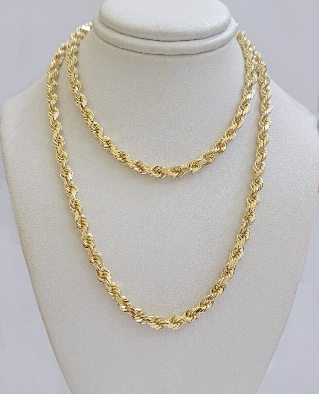 Real 14k Gold Necklace Rope Gold Chain 4mm 28 Inch Diamond Cut SOLID 14kt Mens