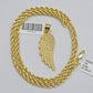 10k Gold Rope Chain Angel Wing Charm Pendant Set 18-28'' Inch 3mm Necklace REAL