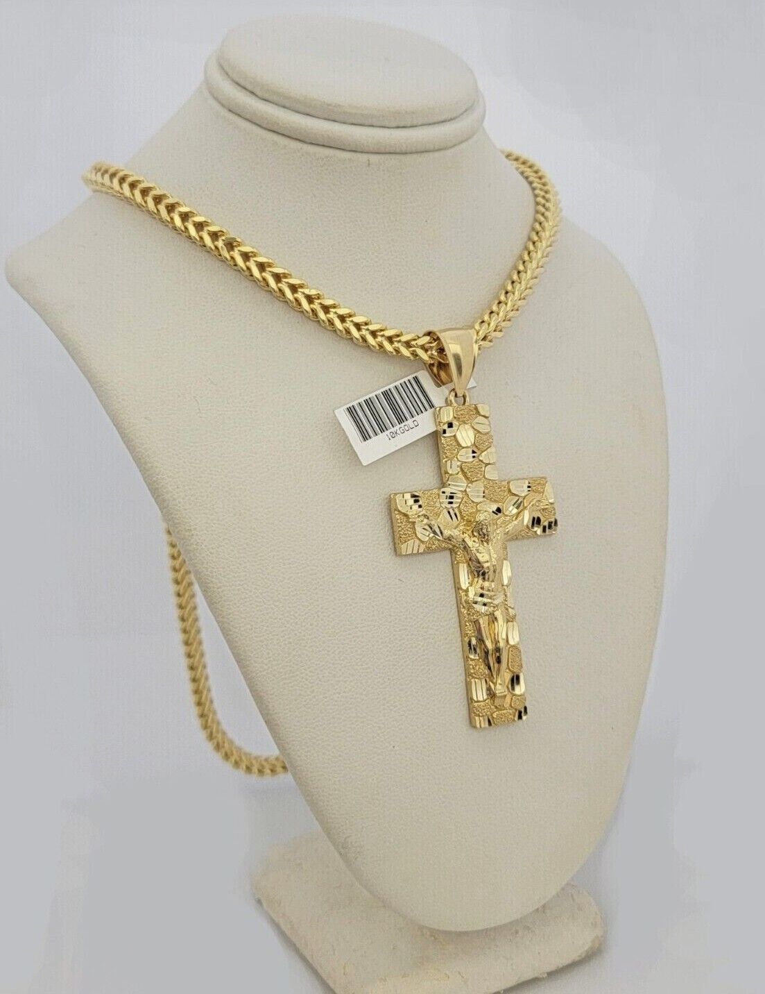 10kt Yellow Gold Franco Chain Necklace Nugget Cross Charm Pendant 5mm 20-26 Inch