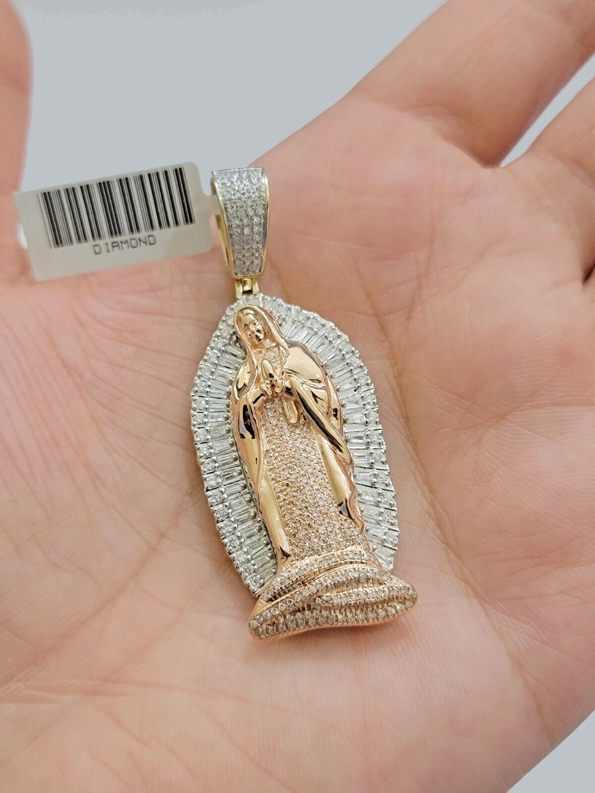 Diamond Virgin Mary Charm Pendant 10k Yellow Rose Gold Natural Diamond REAL SALE