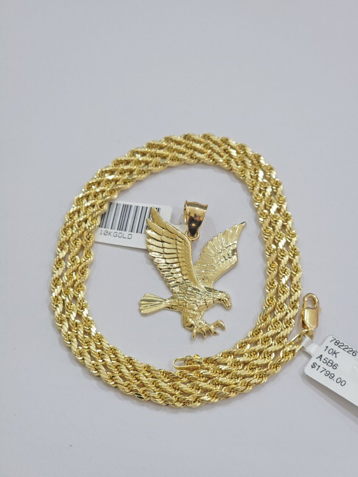 10k Gold Rope Chain Eagle Charm Pendant Set 22'' Inches 3mm Necklace REAL SALE