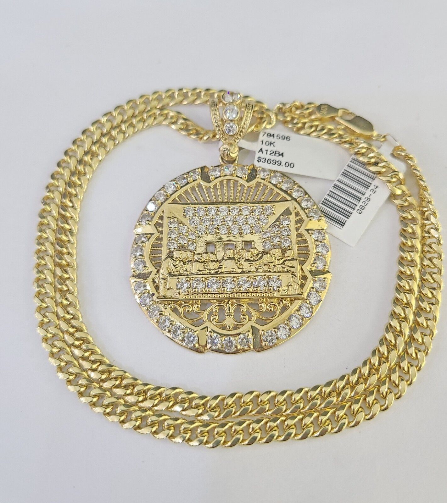 10k Gold Chain Last Supper Pendant Set Miami Cuban link Necklace 5mm 20-30 Inch