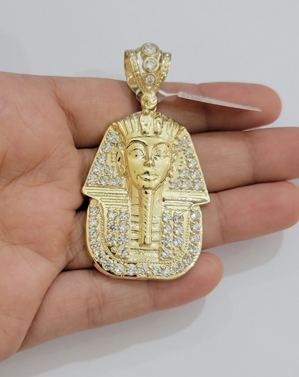 Real 10kt Pharoah Charm Pendant CZ 10k Yellow Gold For Chain Necklace 2.2'' SALE