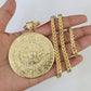 14k Yellow Gold Franco Chain Necklace Mayan Calendar Charm Pendant 4mm 22"Inch