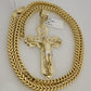 10k Yellow Gold Franco Chain Necklace Jesus Cross Charm Pendant 5mm 20-26 Inches