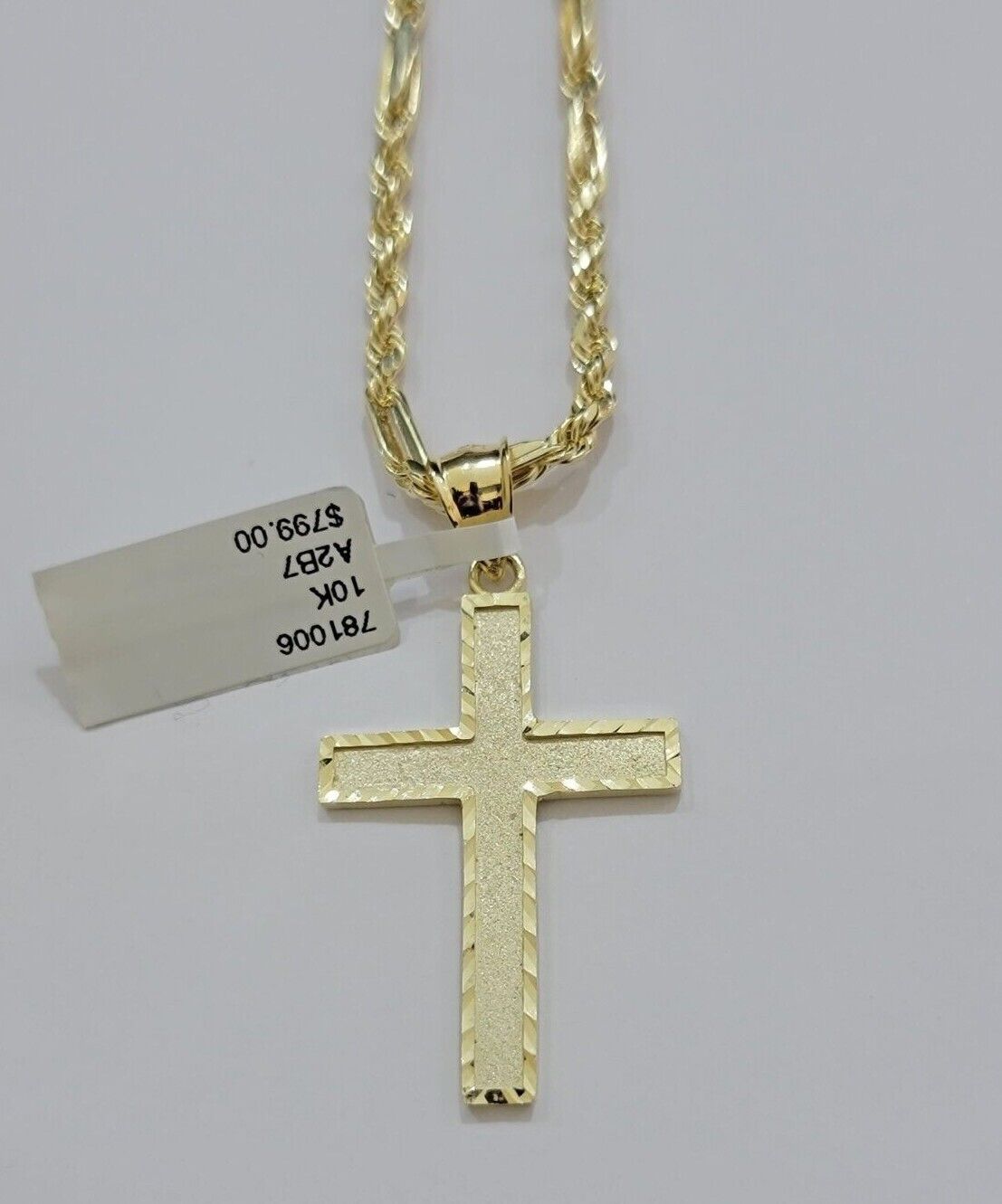 10k Gold Milano Rope Chain Plain Cross Charm Pendant Set 18-24'' Inches Necklace