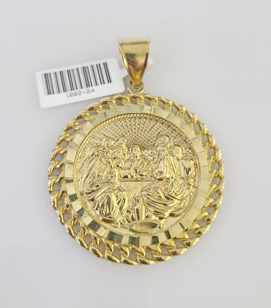 10k Last Supper Charm Pendant Mens REAL 10Kt Religious Medallion Yellow Gold