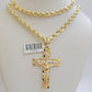 14k Gold Rope Chain Necklace Jesus Cross Charm Pendant Set 20-28" inch 5mm, REAL