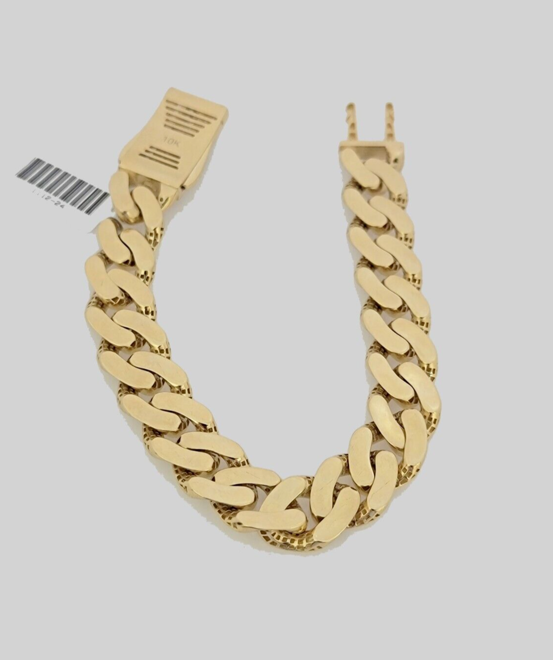 10k Yellow Gold Monaco Style Bracelet 7.5 Inches 13mm Real 10kt CZ Lock For SALE