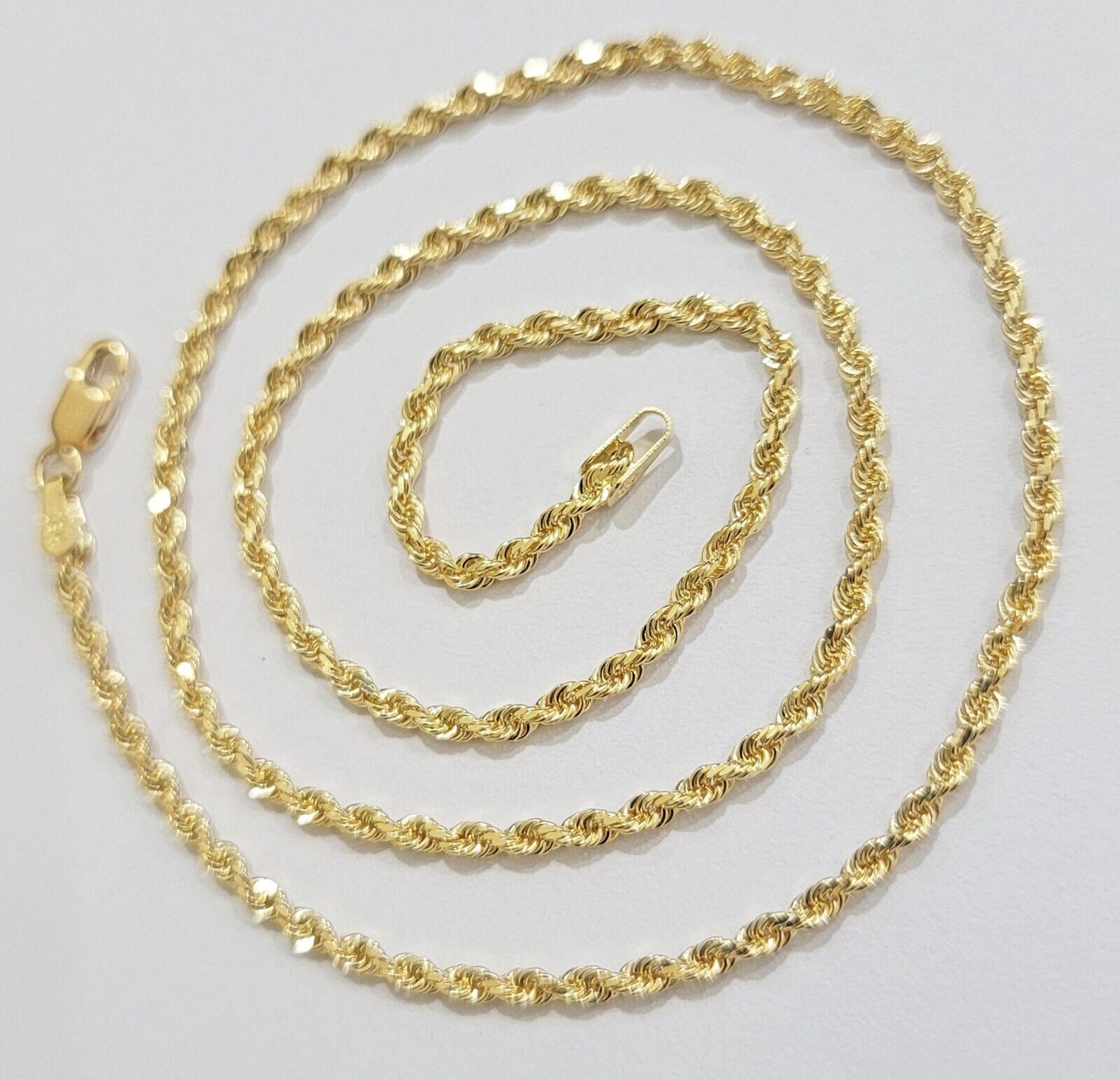 Real 18k Yellow Gold Rope chain necklace 2mm 16-24 Inch Men women SOLID HEAVY