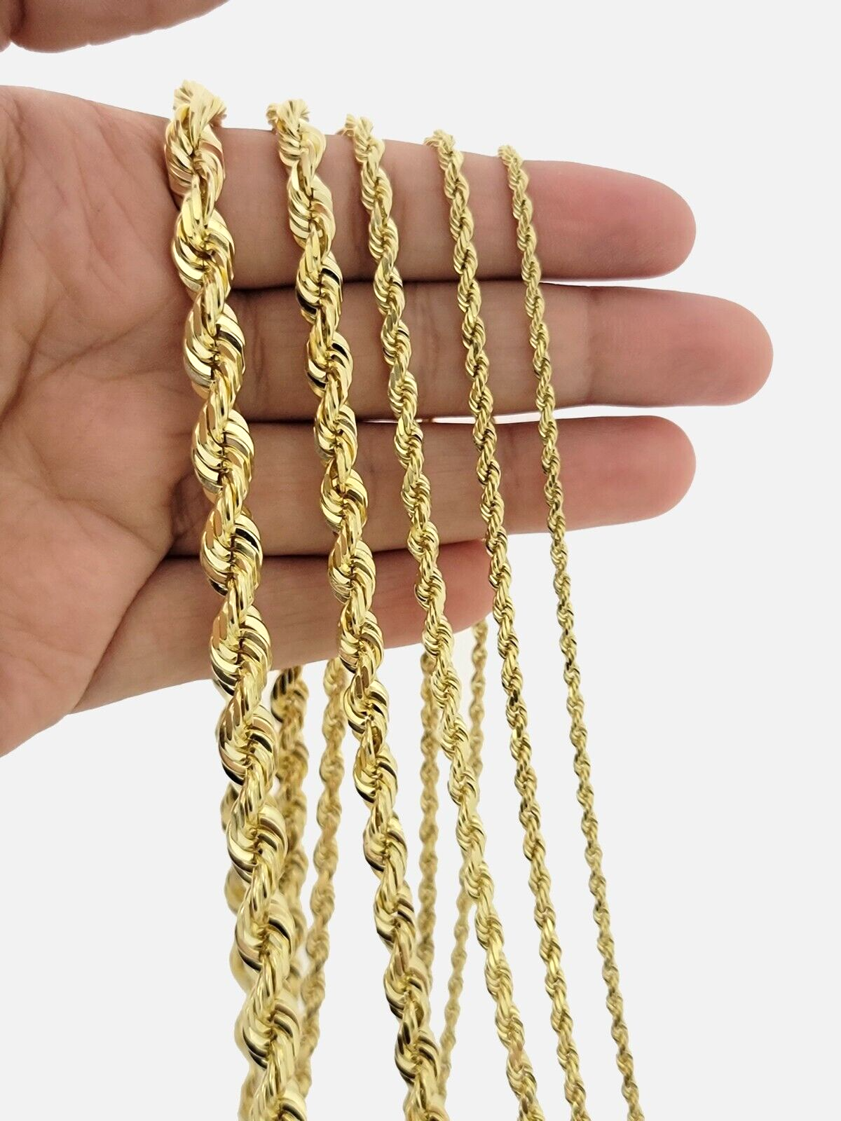 Solid 10kt Gold Rope Chain Necklace 2.5mm 3mm 4mm 5mm 6mm 7mm Diamond Cuts SALE