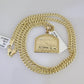 10k Gold Chain Last Supper Pendant Set Miami Cuban Necklace 4mm 18"-26" Charm