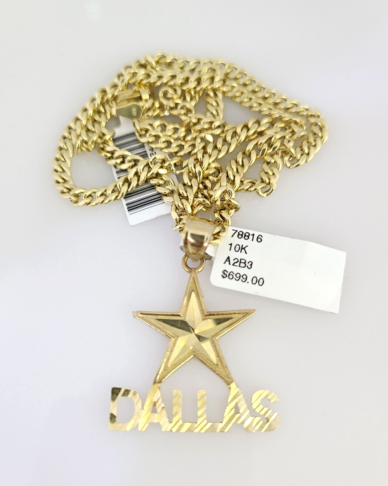 10k Gold Chain Dallas Star Pendant Set Miami Cuban Necklace 4mm 18"-26" Charm