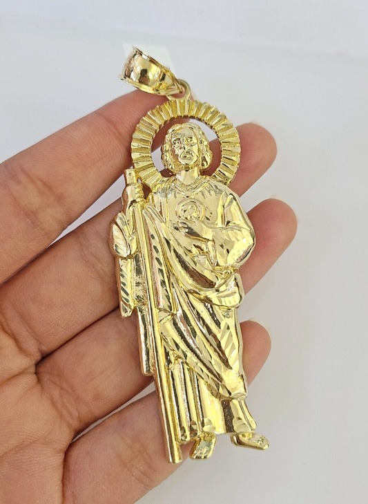 10k San Judas Charm Pendant Mens REAL 10Kt Saint Jude Yellow Gold