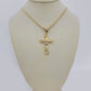 10k Gold Franco Chain Jesus Crucifix Cross Charm Pendant 2mm 16-24 Inch Necklace