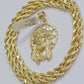 10kt Gold Rope Chain Jesus Head Charm Pendant Set 18-30'' Inch 5mm Necklace SALE