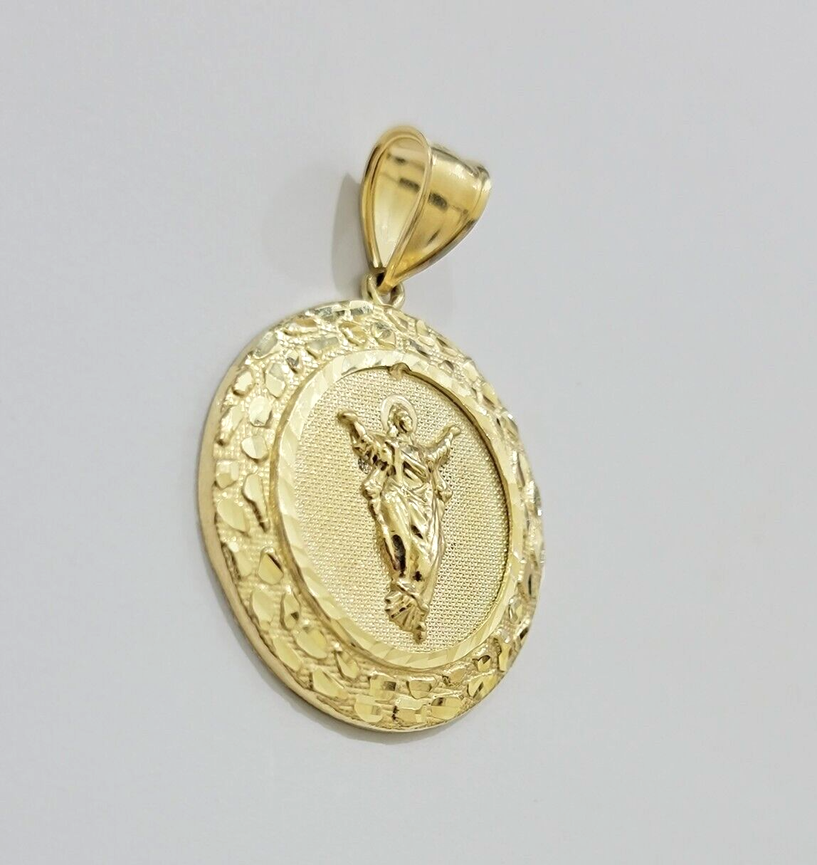 Real 10kt Jesus Circle Charm Pendant 10k Yellow Gold Chain Necklace 1.5 Inch NEW