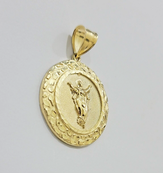 Real 10kt Jesus Circle Charm Pendant 10k Yellow Gold Chain Necklace 1.5 Inch NEW