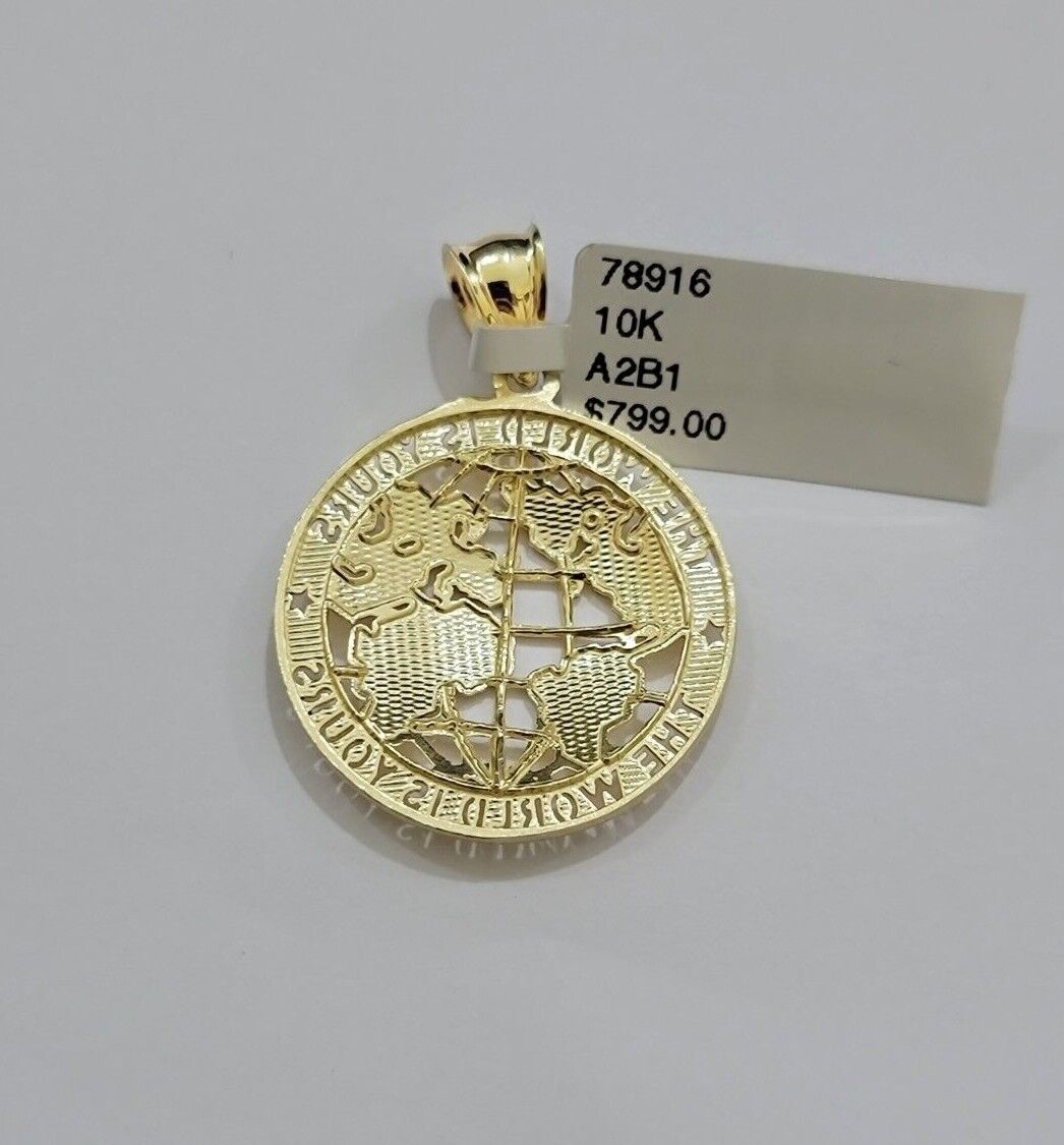 Real 10kt Gold Milano Rope Chain World Map Charm Pendant Set 18-24 Inch Necklace