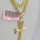 Real 14k Gold Chain Ankh Cross Pendant Set 14kt Miami Cuban Link Chain 5mm Charm