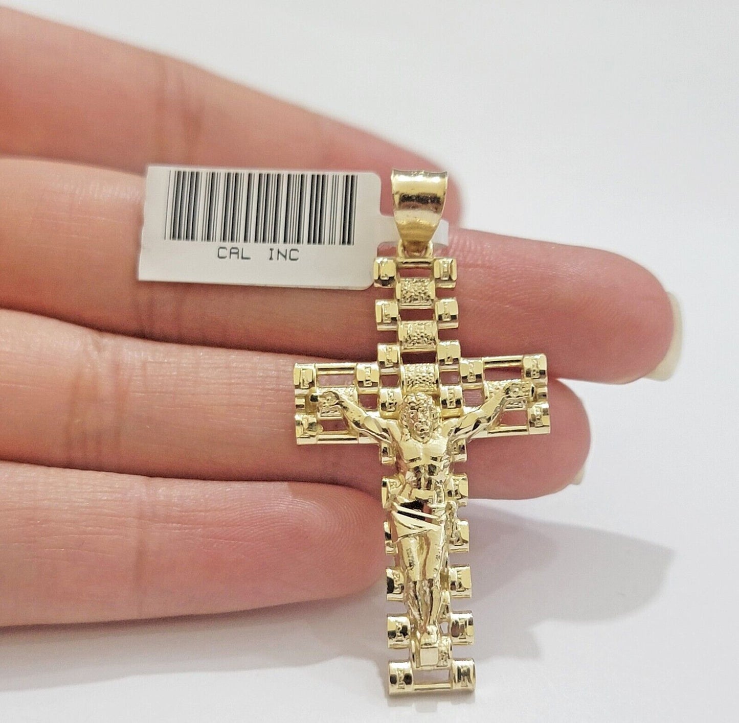 Real 10k Gold Cross pendant Franco chain SET 3mm Necklace & Jesus Charm Men's