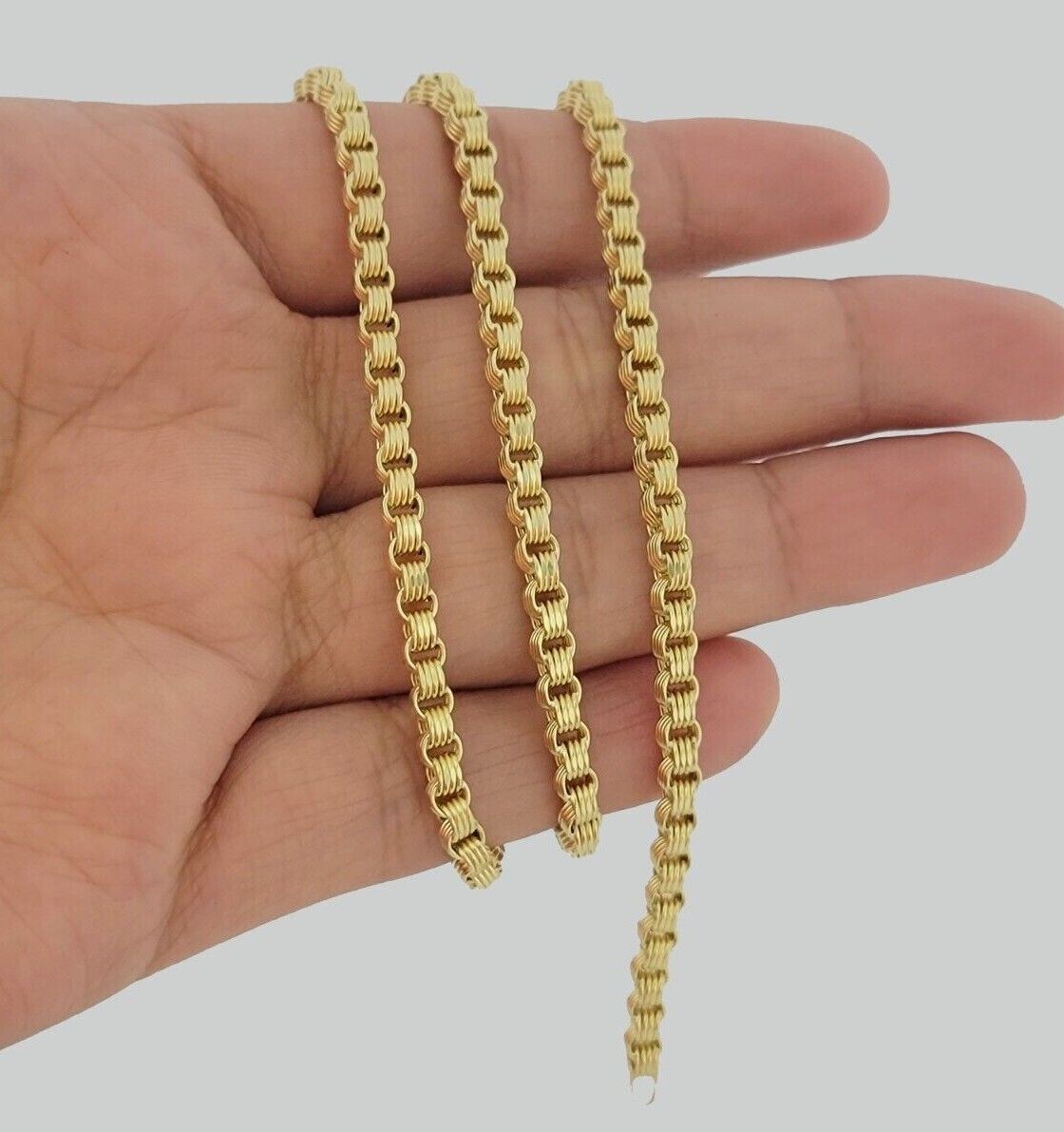 Real 10k Gold 3mm Box Byzantine Chain Necklace 20" 22" 24'' 26'' 28'' Inches NEW