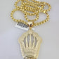 Real 10k Gold Byzantine Necklace Crown Charm SET Chain 20"-28" 4mm