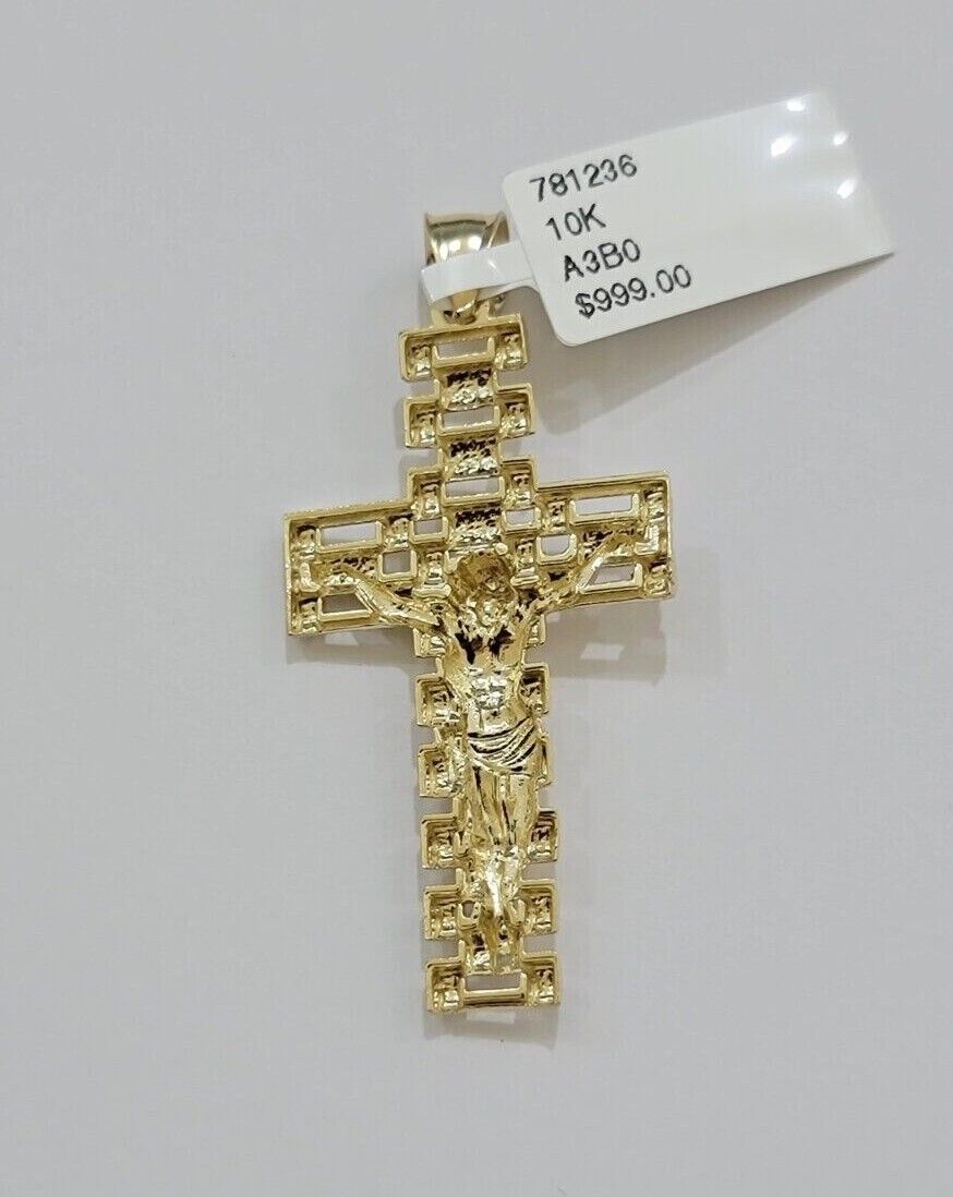 10k Gold Milano Rope Chain Jesus Cross Charm Pendant Set 18-24'' Inches Necklace