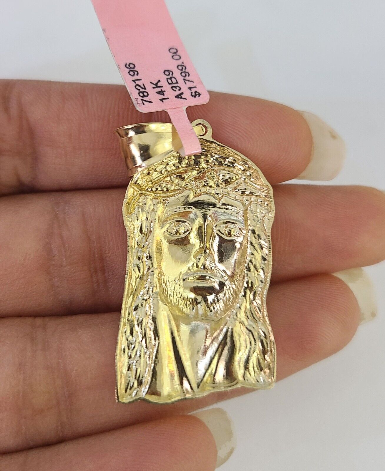 Real 14k Gold Chain Jesus Head Pendant Set 14kt Miami Cuban Link Chain 5mm Charm