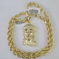 10k Yellow Gold Rope Chain Jesus Head Charm Pendant 18-30'' Inch 7mm  Necklace