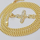 Real 10k Gold Cross Charm Pendant Chain SET 18-26" Miami Cuban Link Necklace Men